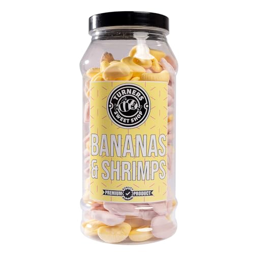 Bananas & Shrimps - 385g by Turners Sweet Shop Traditional Retro Gift Jar Classic Original Pick & Mix Sweets Quality Confectionary Fantastic Gifts for Him Her or Them