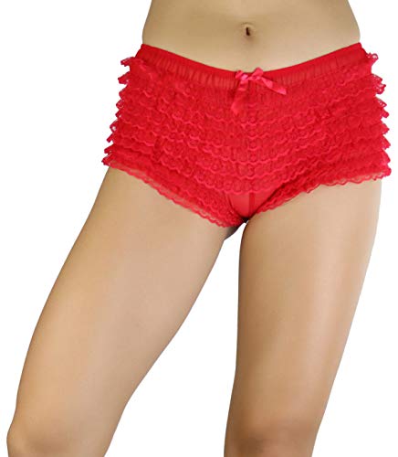 Tobeinstyle Women's Micromesh Lace Ruffle Tanga Shorts - Red - One Size #TOP5