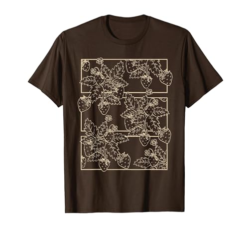 Cottagecore Goblincore Aesthetic Strawberries T-Shirt, Men, Brown, X-Large