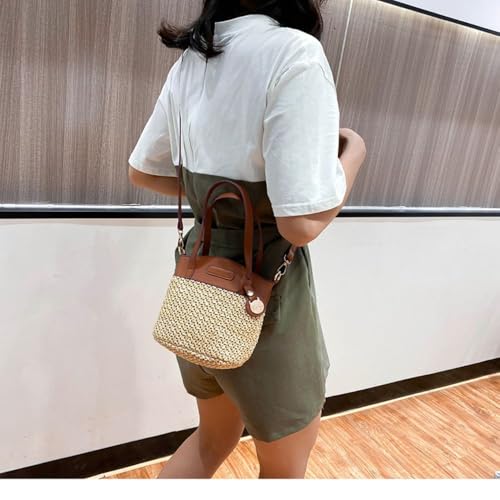 Purse Pu Patchwork Durable Straw Handbags Crossbody Bag Women(L)3