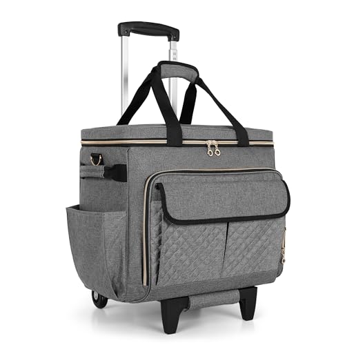 Luxja Sac à roulettes de Professeur avec Compartiment pour Ordinateur Portable et Chariot Amovible, Sac pour Enseignant avec Zone de Fichier Accordéon, Gris