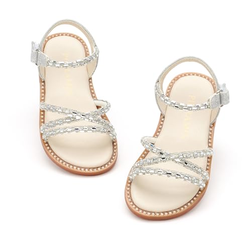 Image of PHIRAMIN Toddler Girl Sandals - Flower Girl Dress Shoes Open Toe Little Kid Flats