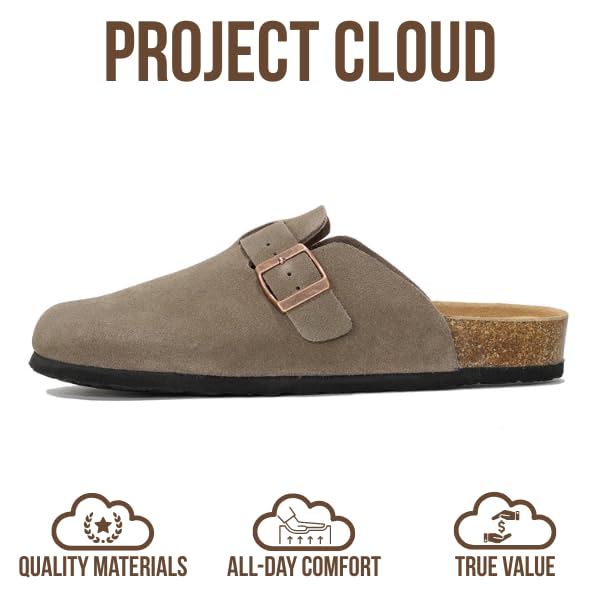 Project Cloud Mens Clogs - 100% Full Grain Genuine Leather Clogs for Men with Memory Foam Insole and Arch Support Natural Cork Footbed - Non Slip Mules Mens Slippers (Brooklyn)