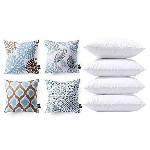 Phantoscope Bundles, Set Of 4 New Living Series Blue And Coffee Pillow Covers 18 X 18 Inches & Set Of 4 Pillow Inserts 18 X 18 Inches #TOP24