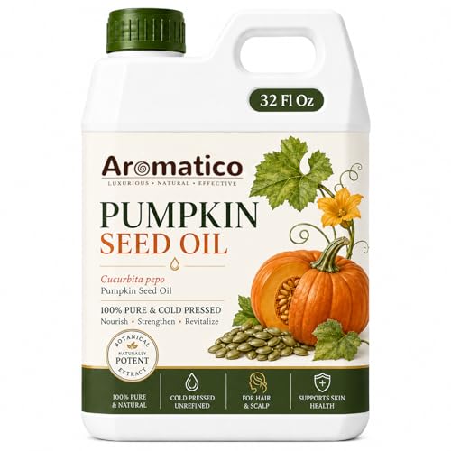 Image of AROMATICO Pumpkin Oil for Skin, Hair and Body Care, Multipurpose Carrier Oil for Massage, Scalp Care, Dry Skin Routine, DIY Beauty and Natural Glow - 946 ml