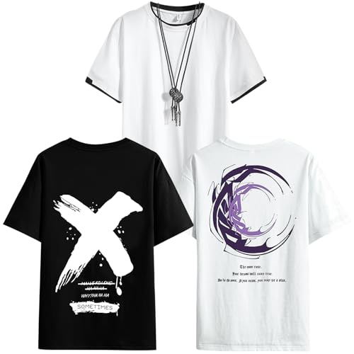 3 Pack Men's Short Sleeve Crewneck Cotton T-Shirt Moisture Wicking Graphic Print Casual Athletic Shirts