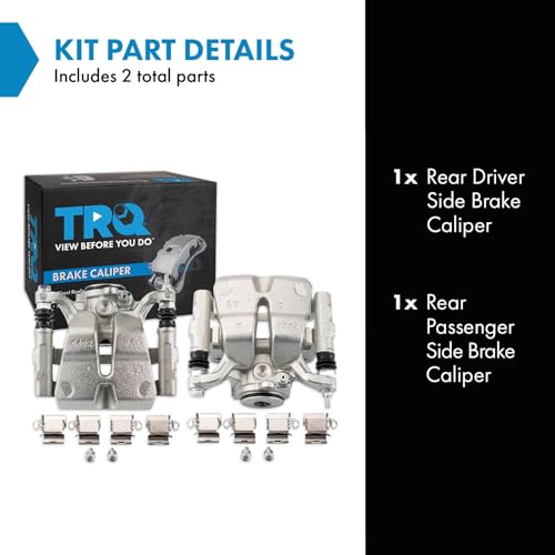 Image of TRQ Rear Driver and Passenger Side Brake Caliper Set Caliper Brackets Hardware Compatible with 2014-20 Jeep Cherokee with 320mm Diameter Rear Rotors