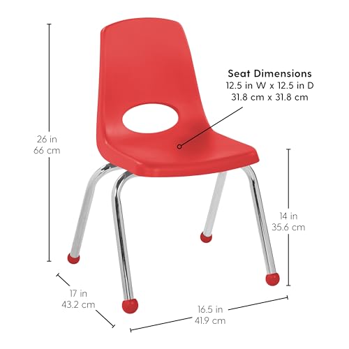 Image of Factory Direct Partners 14 inch School Chairs, Stackable Kids Classroom Chair, Set of 4 Stacking Student Chair with Ball Glides For 1st-3rd Grade, Elementary & After-School Programs, Assorted Colors