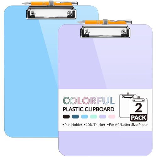 Sooez Plastic Clipboard with Pen Holder, [10% Thicker] Clip Boards 8.5x11”