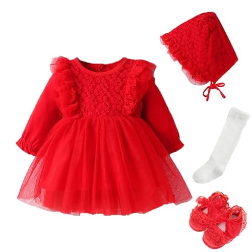 Baby Girls Clothes Dress 3-6 Months Infant Newborn Girl Dresses 0-3 Months Tutu Party Outfits (3 Months, Red)