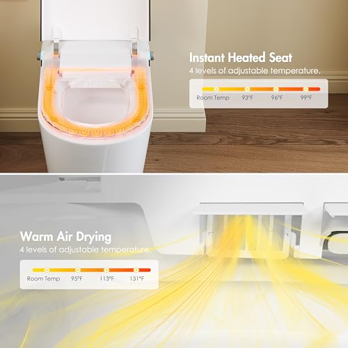 Image of Smart Toilet with Bidet Built in, Eridanus One Piece Bidet Toilet for Bathrooms, Warm Water Wash & Dryer, Foot Sensor Flush, Elongated Heated Seat, Auto Open /Close with Digital Display, White & Black