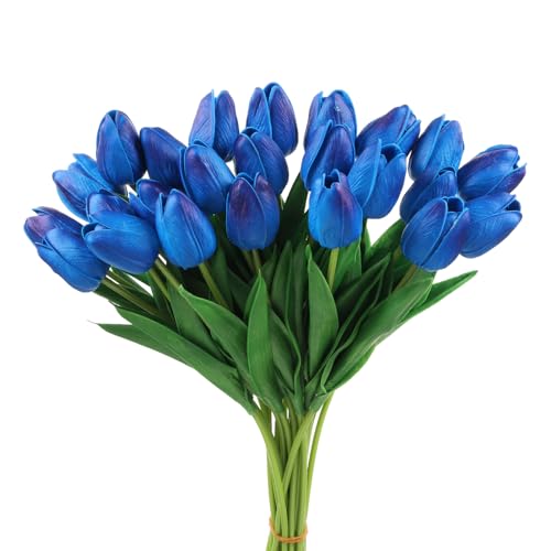 Flores artificiales de tulipanes azules decorativos con tallos para jarrón de casa 2