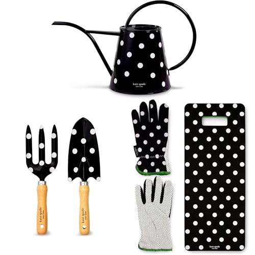 kate spade new york Gardening Bundle with Watering Can, Hand Rake and Trowel, Kneeler Pad, and Garden Gloves (Picture Dot)