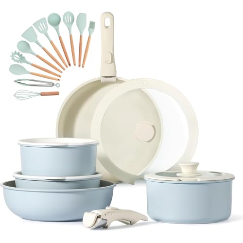 YJKKZQLB Nonstick Cookware Set with Removable Handle, 11Pcs Pots And Pans Set, Induction Kitchen Cookware Sets, RV Cookware Set, Oven Safe