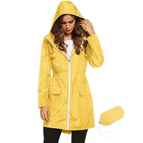 Lomon Women Waterproof Lightweight Rain Jacket Active Outdoor Hooded Raincoat Small Yellow