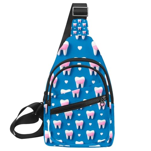 Mochila bandolera de dientes para viajes y senderismo con diseño multicolor cruzado de 30x18cm
