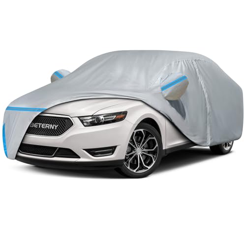 Image of Car Cover for 1986-2025 Ford Taurus, Waterproof Custom-fit All Weather Sun Rain UV Dust Snow Wind Protection Outdoor Taurus Full Car Cover with Door Zipper and Cotton Lining-Gray