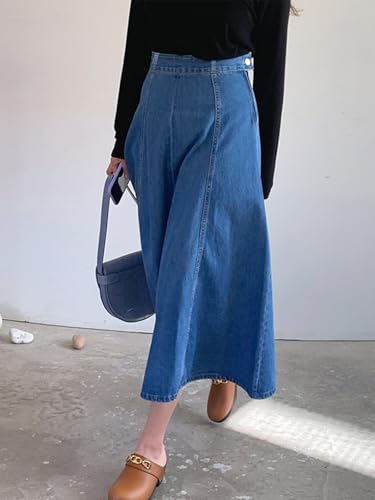 Womens Long Denim High Waist Floor Length Flared Skirt Blue Jean Skirts for Women Midi Skirt2