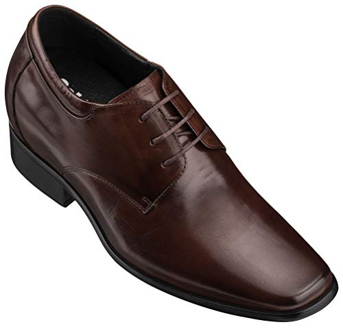 Calden Men's Invisible Height Increasing Elevator Shoes - Dark Coffee Brwon Premium Leather Lace-up Formal Oxfords - 3.2 Inches Taller - K56551 - Size 9 D(M) US
