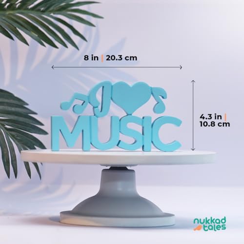 Image of NUKKAD TALES I Love Music Blue Quirky Showpiece Home Decor Items for Living Room Decoration Items for Book Shelf Study Table for Students Birthday Gift Items Music Lovers (8 x 4.20 inch)