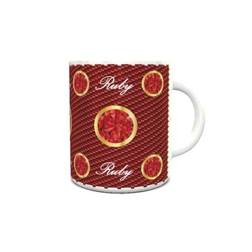 Impress Ceramic Coffee Mug with Birthstone Ruby Design (White)