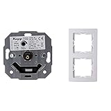Kopp LED Dimmer Sockel (Phasenanschnittsdimmer) mit Druck-Wechselschalter für dimmbare 230V LEDs von min. 3 bis max. 35 W sowie Glüh- & Abdeckrahmen 2-fach Paris arktis