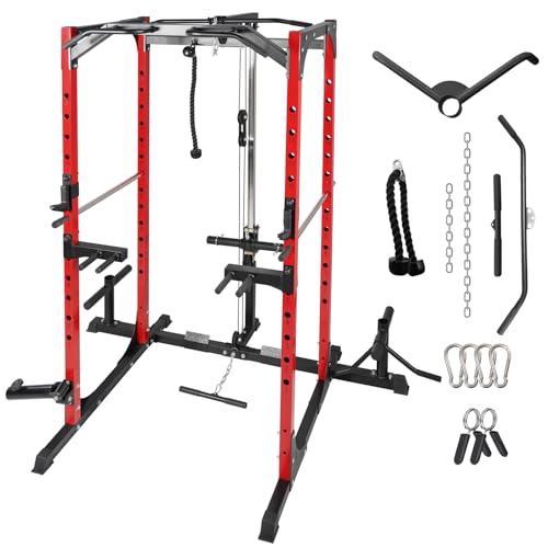 Power Cage Multi-Function Power Rack with Adjustable Cable Crossover System and More Training Attachment Weight Cage for Home Gym