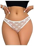 SHENHE Women's Sheer Mesh Panties Sexy Criss Cross Cutout Bow Thongs See Through G String Panties Underwear White Medium