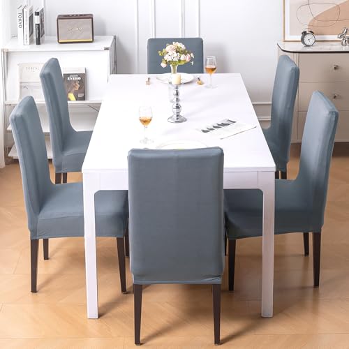 Image of HOKIPO 'SereneSolids' 140 GSM Polyester Blend Dining Chair Cover Set of 2, Smokey Grey (AR-6246-SGRY)