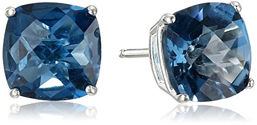 london blue topaz stud earrings - Amazon Collection 925 Sterling Silver 8mm Cushion Cut December Birthstone London Blue Topaz Stud Earrings for Women