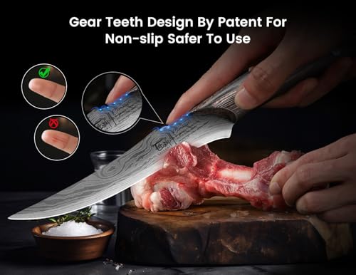 SYOKAMI Boning Knife for Meat Cutting, 6.7 Inch Fillet Knife with Wood Handle, High Carbon Razor Sharp Flexible Blade for Deboning, Trimming, Damascus Pattern Full Tang Design, House Warming Gifts - Image 4