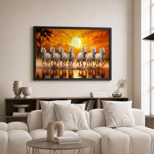 Image of Suneree 7 Horse Vastu Wall Painting (Landscape Collection) (Natural, Design 15, 33L x 25W cm)