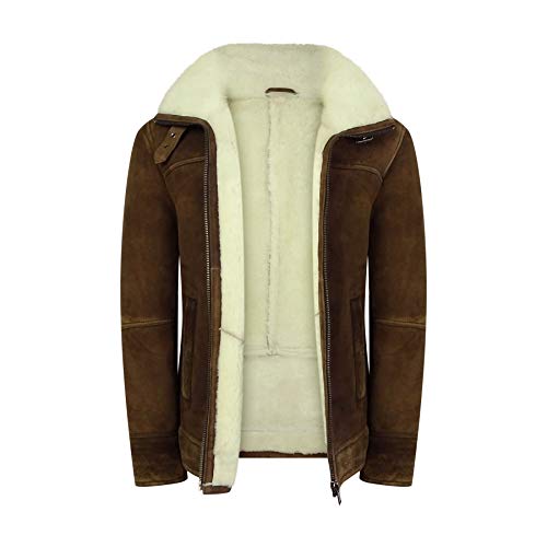 Infinity Leather Mens Real Sherling Sheepskin Suede Jacket Brown Tan Vintage Zip Flying Pilot WW24