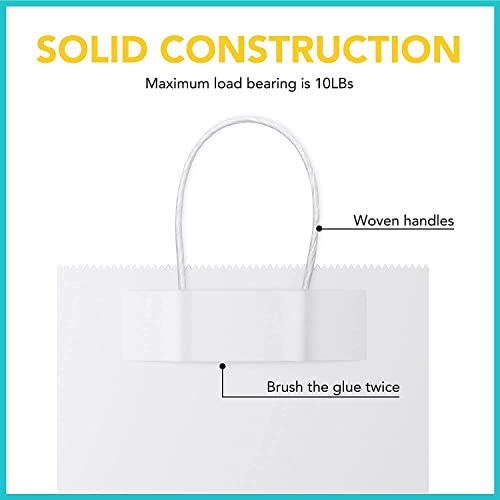 Image of Aakriti White Craft Paper Gift Bags with Handles - Small Shopping Bags for Boutiques, Retail Stores, Merchandise, Small Business, Party Favors & Gift Packaging - Recyclable & Eco-Friendly Bulk Pack (8 inch x 3 inch x 9.5 inch, 25 Pcs)