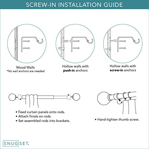 Curtain Rod | Quick Easy Installation | 72"-144" Adjustable Length | No Tools Option | 1" Dia. Steel Rod | 4 Brackets Included Supports Heavy Fabrics by Snug Set - Used condition - Image 7