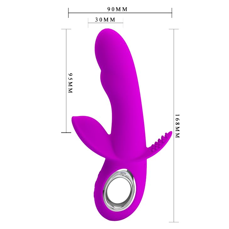 VIBRATORE VAGINALE IN SILICONE VIOLA CON DOPPIO STIMOLATORE CLITORIDE ANALE E ANELLO CROMATO RICARICABILE USB