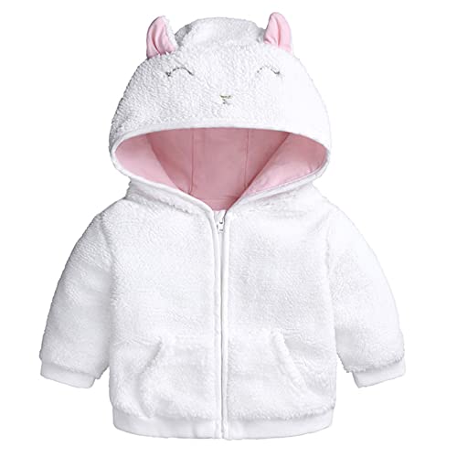 Huttam - manteau bebe fille 0-18 mois hiver chaud veste polaire fille capuche oreille de chat mignon dessin animé sweat zippé bebe fille sport automne blouson fille chic mode printemps (White, 6-9 Months)
