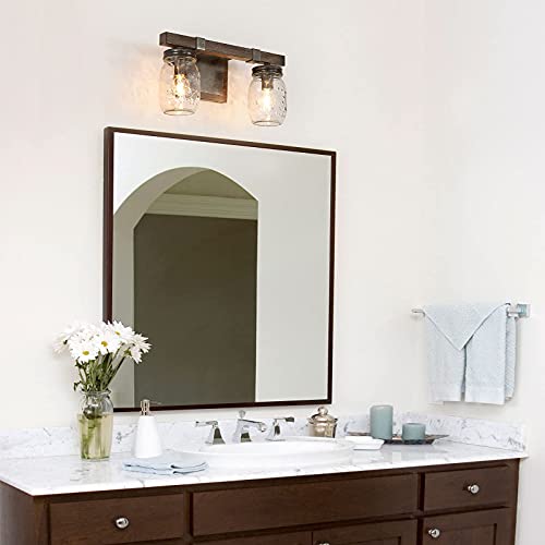classy-leaves-Bathroom-Light-Fixtures-2-Light-Mason-Jar-Vanity-Lights-Farmhouse-Rustic-Bathroom-Vanity-Light-with-Faux-Wood-Finish138L–59W–73H-Brown classy leaves Bathroom Light Fixtures 2 Light Mason Jar Vanity Lights Farmhouse Rustic Bathroom Vanity Light with Faux Wood Finish138L–59W–73H Brown