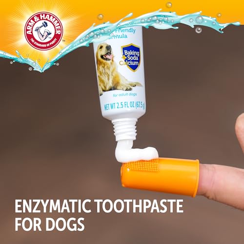 Image of Arm & Hammer Complete Care Dog Dental Kit with Two Flavors: Chicken & Peanut Butter Enzymatic Dog Toothpaste, Toothbrush, & Finger Brush, Baking Soda + Calcium, 2.5oz Each
