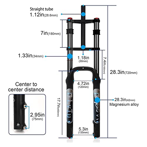 Lvtu Snow Bike Front Fork 26 Inch 4.0 Fat Tire Double Shoulder For Mountain Bike Beach Shock Absorber Bicycle Suspension Fork 135Mm (Color : Black) #TOP1