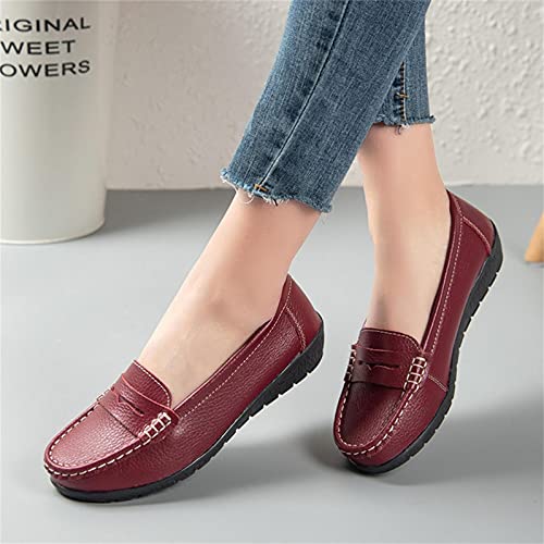 Hbeylia Women's Red Leather Slip On Loafers Fashion Casual Walking Shoes2