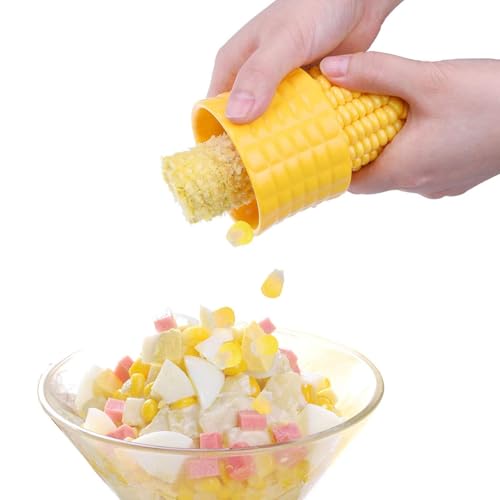 Image of Corn Stripper Stainless Steel Corn Peeler Tool, Serrated Blade Corn Cutter Heavy Duty Sweet Corn Kernel Remover Fast Corn Peeling Kitchen Tool, Pack of 4 (2 Cylindrical Yellow + 2 Handle Type)