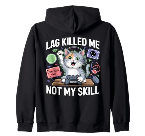 Funny Gaming Cat Blaming Lag Lindo Felino Controller Design Sudadera con Capucha