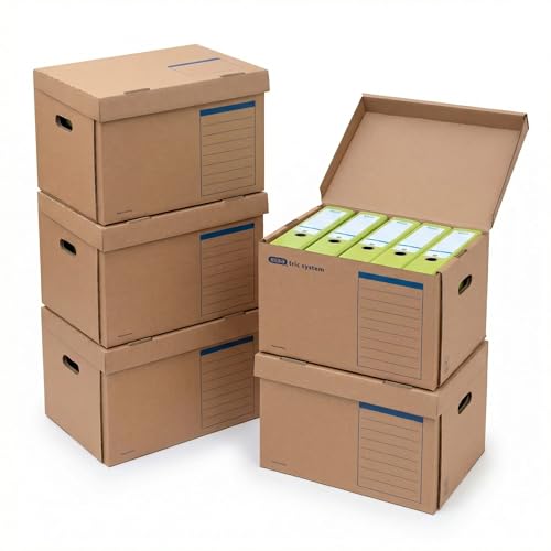 Elba Archivbox mit Klappdeckel und Tragegriffen für 5 Standardordner stabile Aufbewahrungsbox 5 Stück