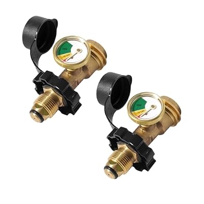 2 Pack Propane Tank Gauge Level Indicator, Universal Fit POL Propane Tank Adapter Converts POL to QCC1/Type 1, 5-100LB Propane Tank Gauge for RV Camper, BBQ Gas Grill, Heater