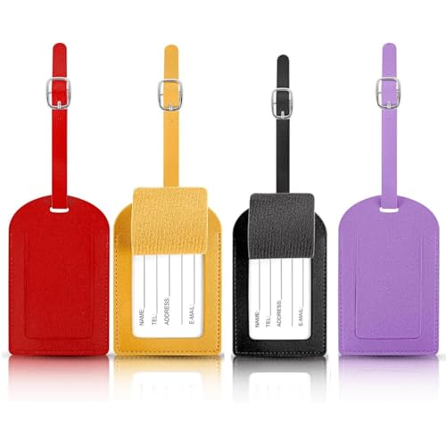CriPrix 4 peças identificador de malas, PU etiquetas para malas, etiqueta mala viagem com cartão de identificação de nome, para malas de viagem, malas, mochilas, malas