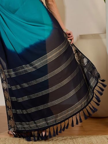 Image of AKHILAM Women's Mysore Silk Kanjivaram Pure Soft Ombre Print Saree With Unstitched Blouse Piece (73ALEKHA7301 NV Parent)