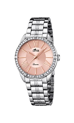 Damen Quarzuhr mit Rose Gold Zifferblatt Analog-Anzeige und Silber Edelstahl Armband 18130./2