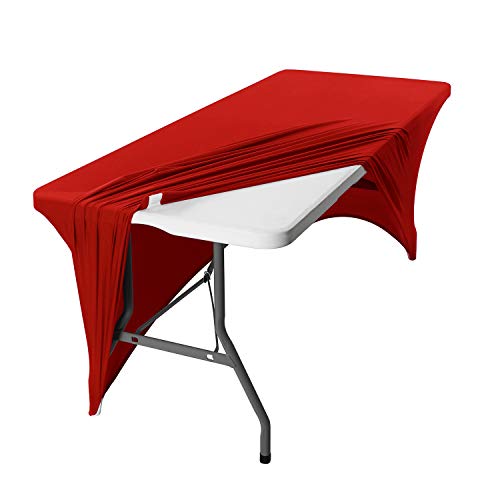 Image of Peomeise 2PCS 6FT Spandex Table Cover Rectangular Stretch Spandex Tablecloth (Red,6FT)