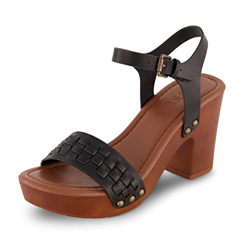 Image of Dunes Women's Sealy Faux Wood Woven Heel Sandal +Comfort Foam & LiteSole Technology, Wide Widths Available